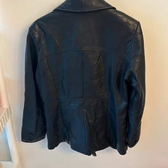 Kenneth Cole Reaction Black Leather Peacoat Jacket Womens Size medium - Picture 4 of 4